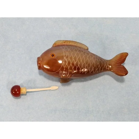 Koi Fish Hand Carved Snuff Bottle Chinese Antique with Storage Box